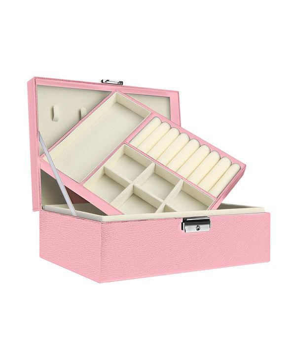 YouBella Jewellery Organiser PU Leather Zipper Portable Storage Box Case with Dividers Container for Rings, Earrings, Necklace Home Organizer Jewellery Box (Pink)